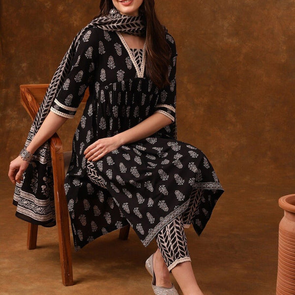 Anouk Ethnic Motifs Printed Gotta Patti Pure Cotton Kurta With Trousers & Dupatta - Distacart