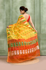 Thumbnail for Piyari Fashion Women's Yellow Embellished Cotton Blend Jamdani Saree - Distacart