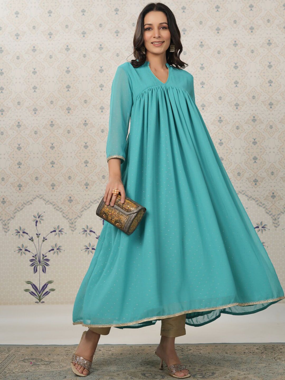 Ode by House of Pataudi Mandarin Collar A-Line Kurta - Distacart