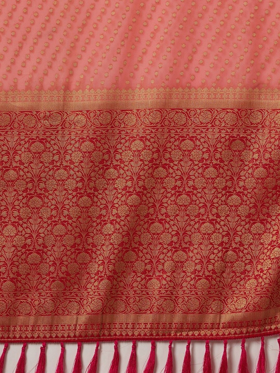 Anouk Rose Gold & Red Woven Design Zari Pure Georgette Kanjeevaram Saree - Distacart