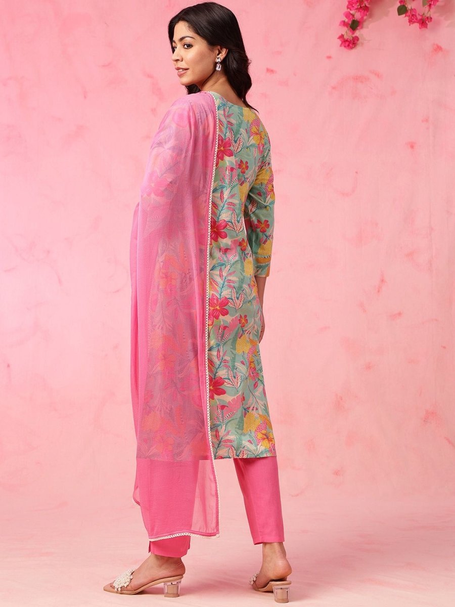 Anouk Women Floral Printed Regular Pure Cotton Kurta with Trousers & With Dupatta