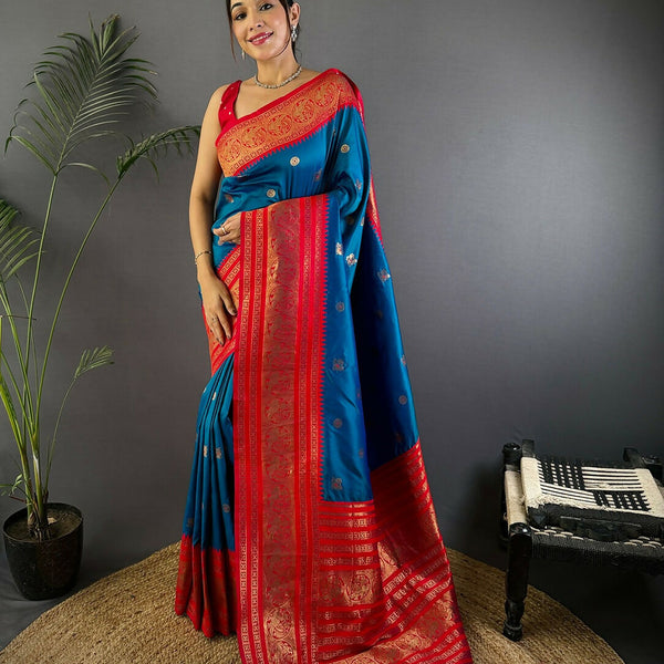 Joban Fashion Banarasi Royal Blue Woven Soft Silk Saree - Distacart
