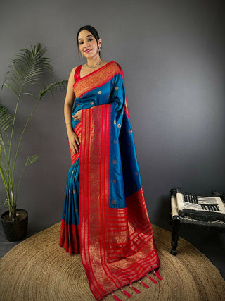 Joban Fashion Banarasi Royal Blue Woven Soft Silk Saree