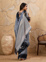 Thumbnail for Astita Denim Grey Linen Saree
