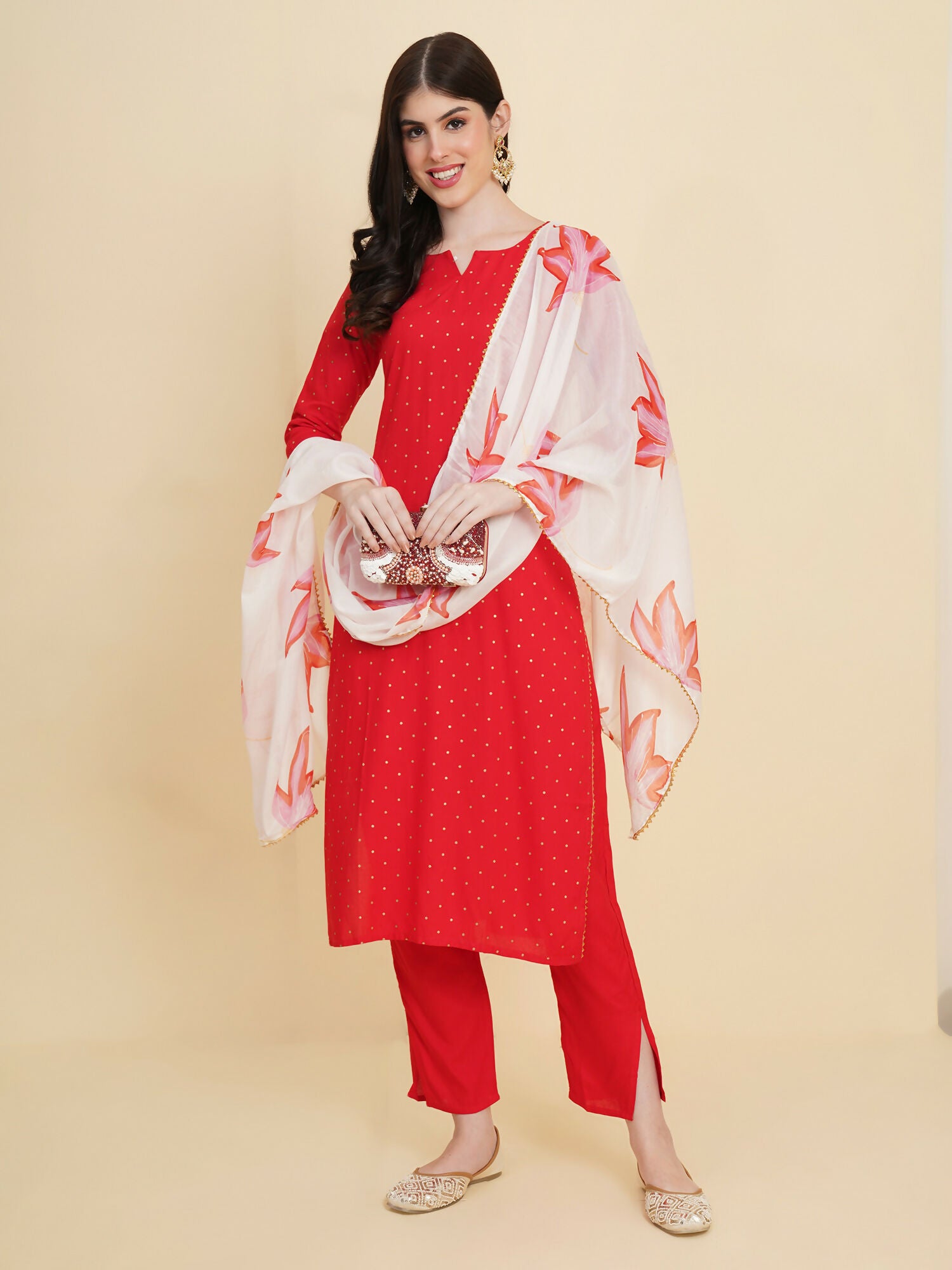 Designer Stylish Red rayon Stitched Suit With Dupatta - Tanisha - Distacart
