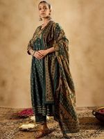 Thumbnail for Indo Era Floral Printed Empire Pure Cotton A-Line Kurta With Trousers & Dupatta