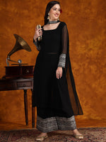 Thumbnail for Sangria Embroidery Georgette Kurta Palazzo With Dupatta Set