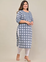 Thumbnail for Swasti Women Plus Size Navy Blue Floral Printed Cotton Kurta - Distacart