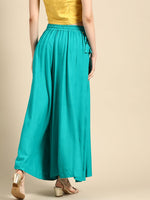 Thumbnail for TAG 7 Women Turquoise Blue Solid Flared Palazzos