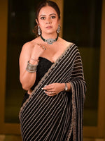 Thumbnail for Anouk Black & Gold-Toned Sequin Embellished Georgette Saree - Distacart