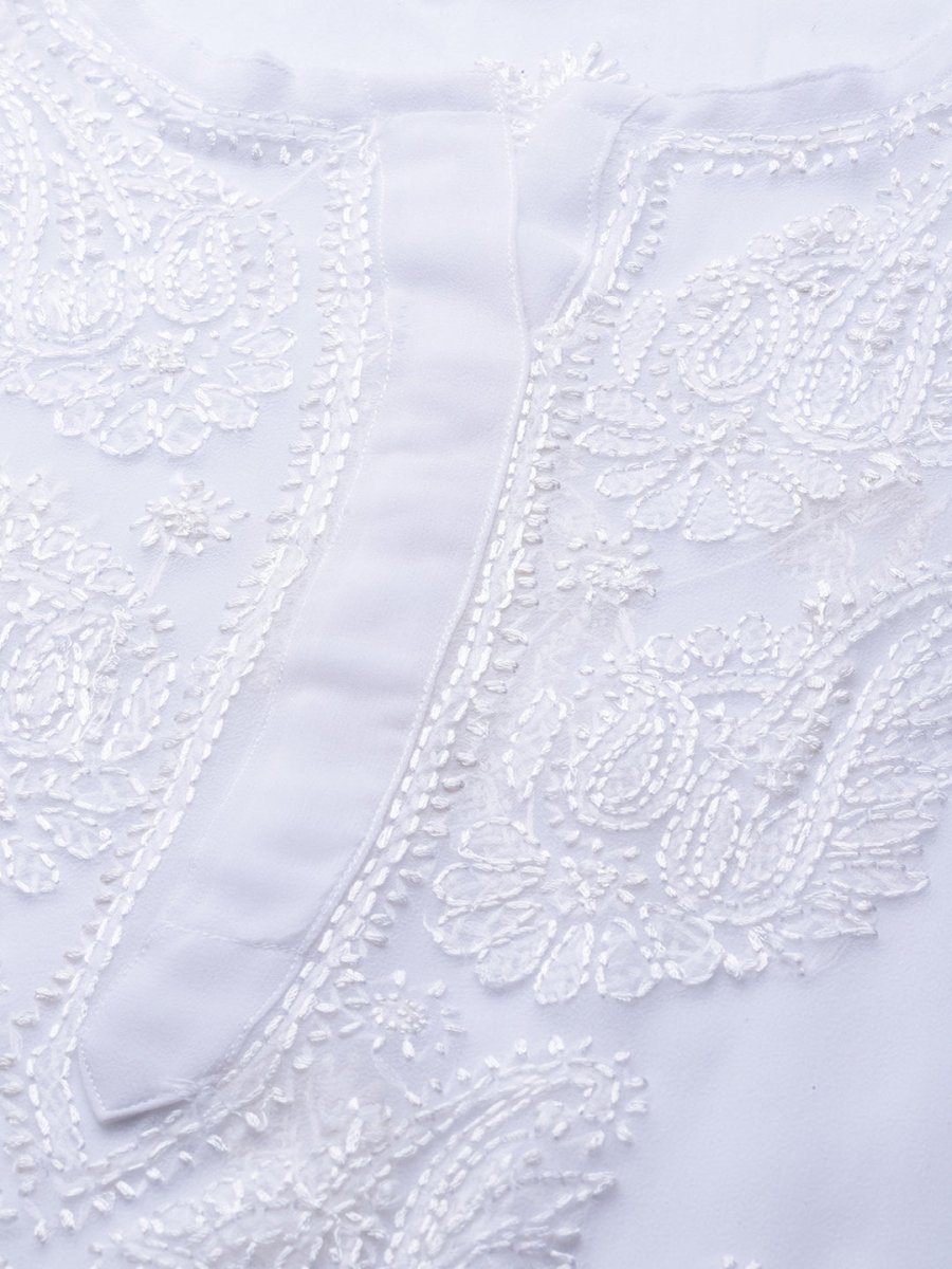 ADA Women White & Black Chikankari Embroidered Handloom Kurta & Slip with Churidar - Distacart