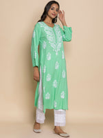 Thumbnail for HOUSE OF KARI Floral Embroidered Chikankari A-Line Kurta - Distacart