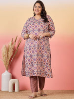 Thumbnail for Sztori Plus Size Ethnic Motifs Printed V-Neck Crepe Straight Kurta