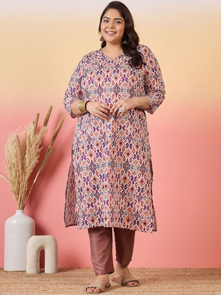 Sztori Plus Size Ethnic Motifs Printed V-Neck Crepe Straight Kurta - Distacart