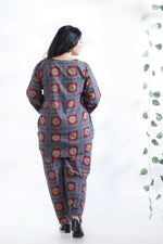 Thumbnail for Breathables Women’S Blue Cotton Geometric Print Loungewear Co-Ord Set – Hip-Length Kurta & Pants - Dista