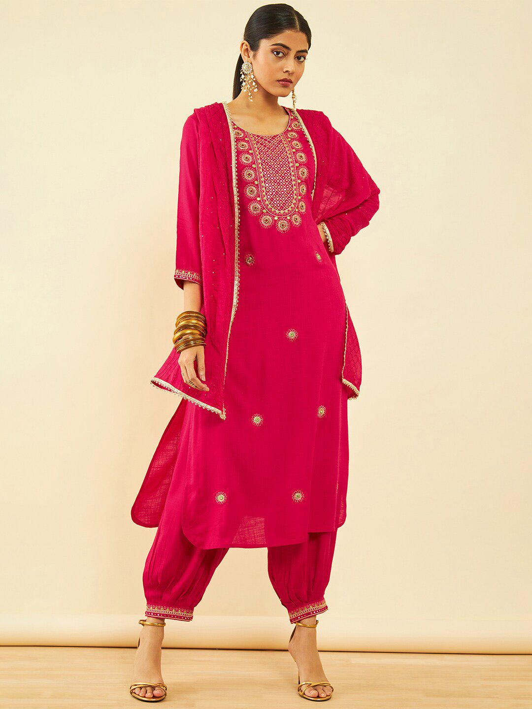 Soch Ethnic Motifs Embroidered Mirror Work Kurta & Salwar With Dupatta - Distacart
