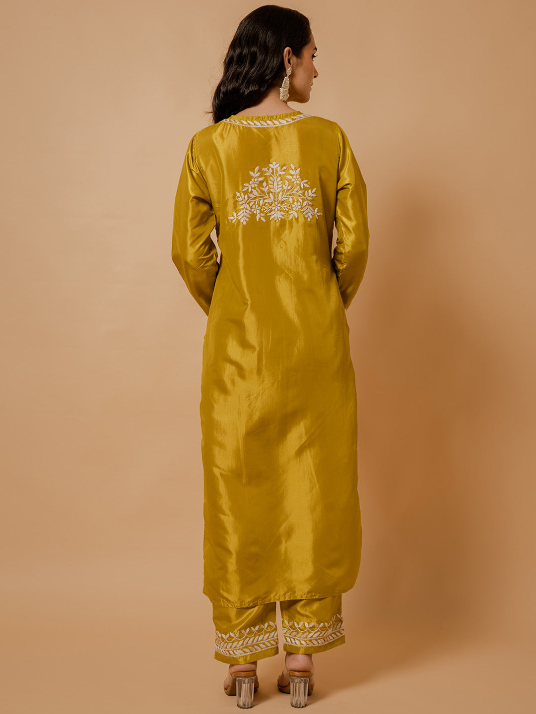 HOUSE OF KARI Floral Embroidered Silk Chikankari Kurta - Distacart