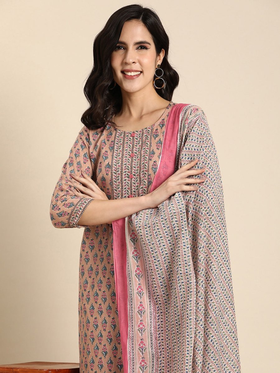 Anouk Women Floral Printed Regular Pure Cotton Kurta with Trousers & With Dupatta - Distacart