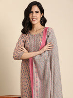 Thumbnail for Anouk Women Floral Printed Regular Pure Cotton Kurta with Trousers & With Dupatta - Distacart