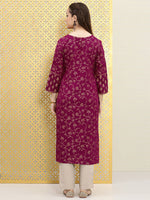 Thumbnail for Ode by House of Pataudi Women Magenta Pink Floral Embellished Mirror Work Kurta - Distacart