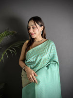 Thumbnail for Joban Fashion Light Blue Banarasi Soft Lichi Silk Checks & Woven Saree