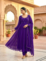 Thumbnail for Teeya Creation Womens New Fancy Fox Georgette Heavy Quality Fabricw With Handwork Purple Gown Set - Dista