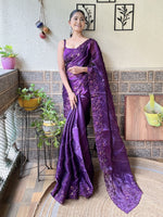 Thumbnail for Mitera Floral Printed Sequinned Saree - Distacart