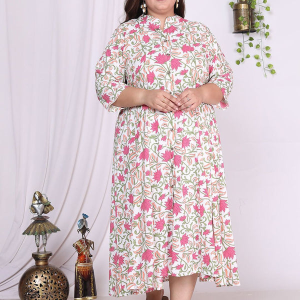 Swasti Floral Printed Mandarin Collar A-Line Maxi Ethnic Dress - Distacart