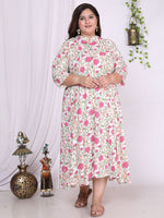 Thumbnail for Swasti Floral Printed Mandarin Collar A-Line Maxi Ethnic Dress