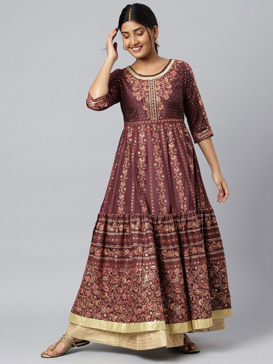 AURELIA Maroon Ethnic Motifs Maxi Dress