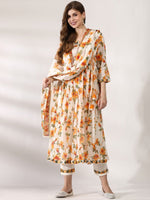 Thumbnail for Anouk Floral Printed Angrakha Pure Cotton Straight Kurta with Trousers & Dupatta