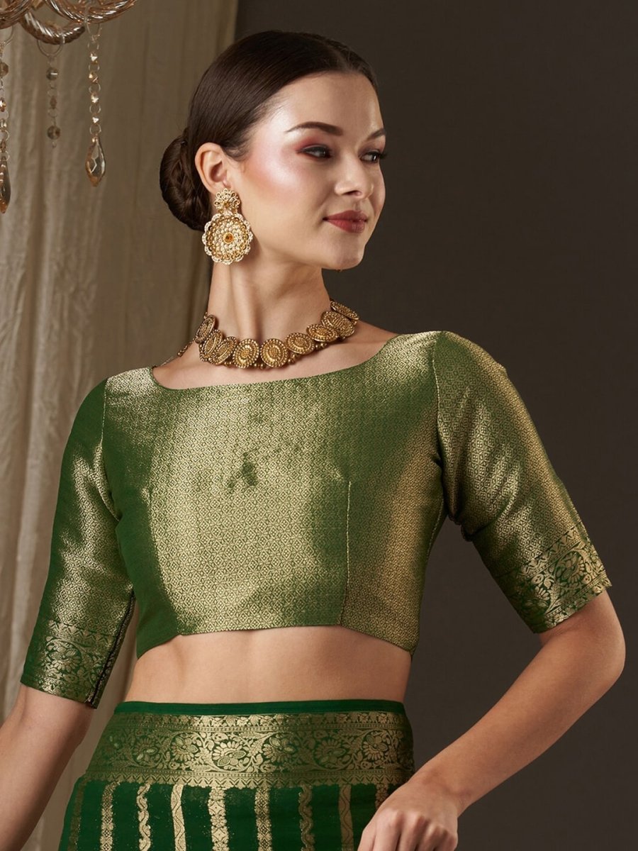 Anouk Green & Gold-Toned Woven Design Zari Pure Georgette Kanjeevaram Saree - Distacart