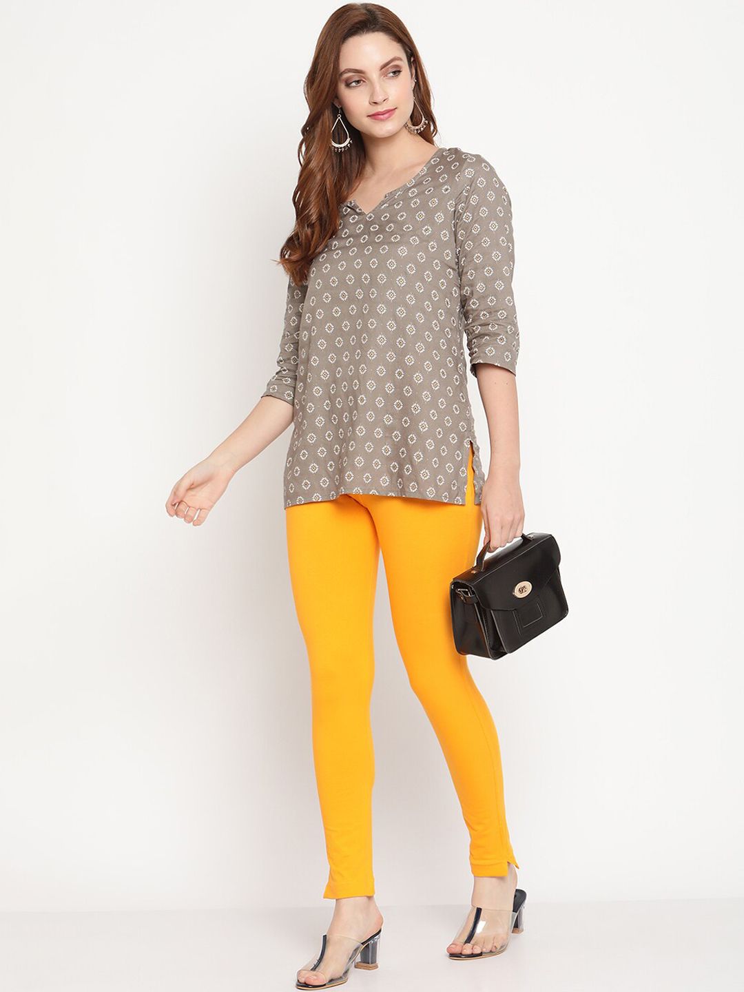 TAG 7 Set Of 2 Yellow & Beige Solid Leggings - Distacart