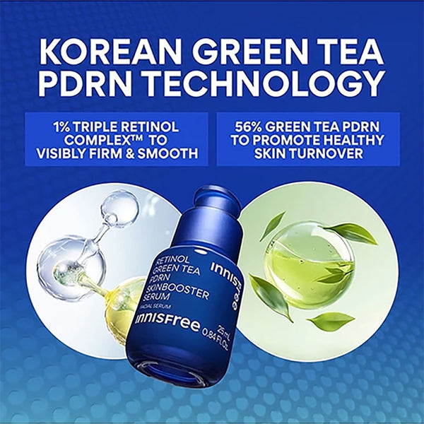 Innisfree 1% Retinol Green Tea VEGAN PDRN Ampoule - Anti-Aging, Brightening & Skin-Soothing Serum