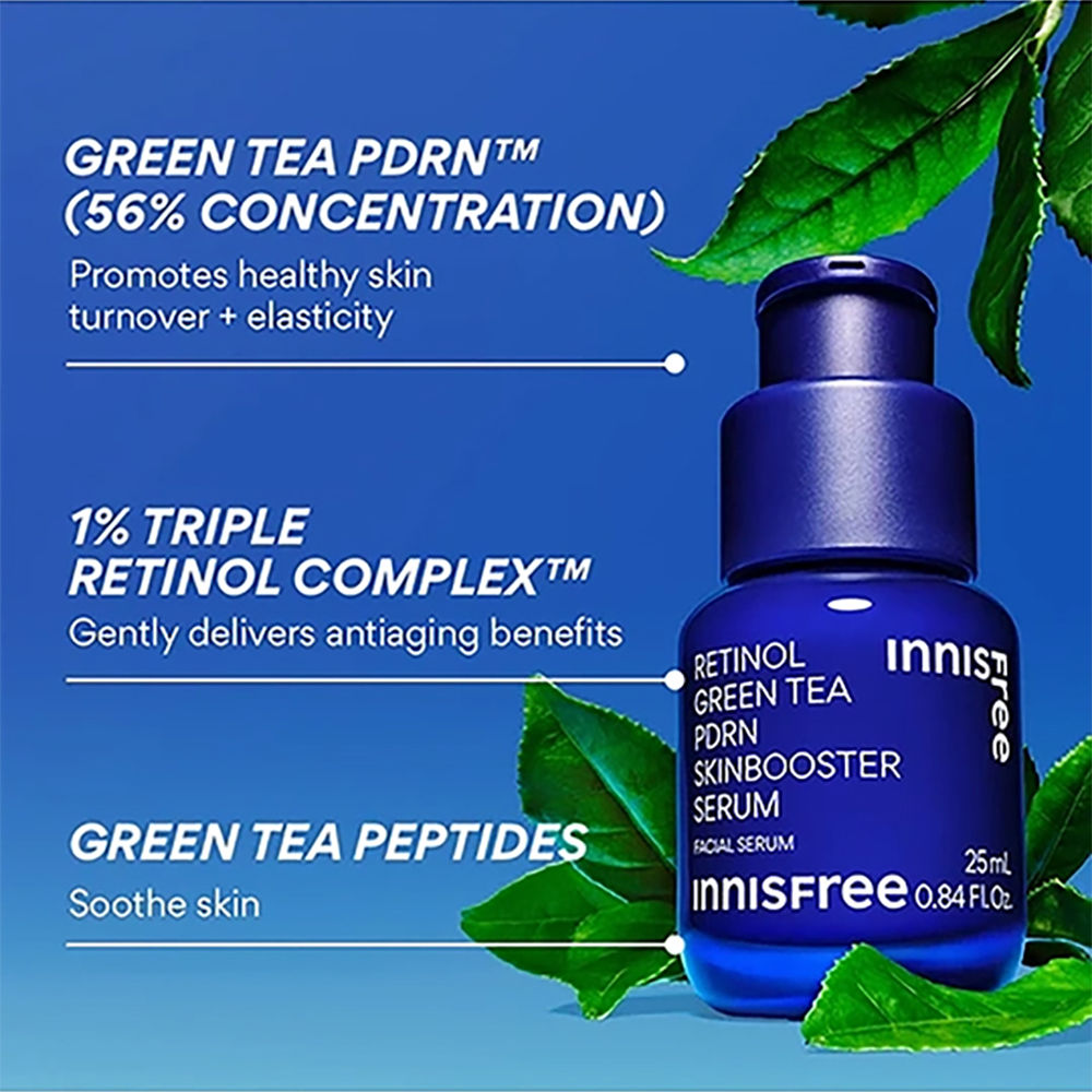 Innisfree 1% Retinol Green Tea VEGAN PDRN Ampoule - Anti-Aging, Brightening & Skin-Soothing Serum