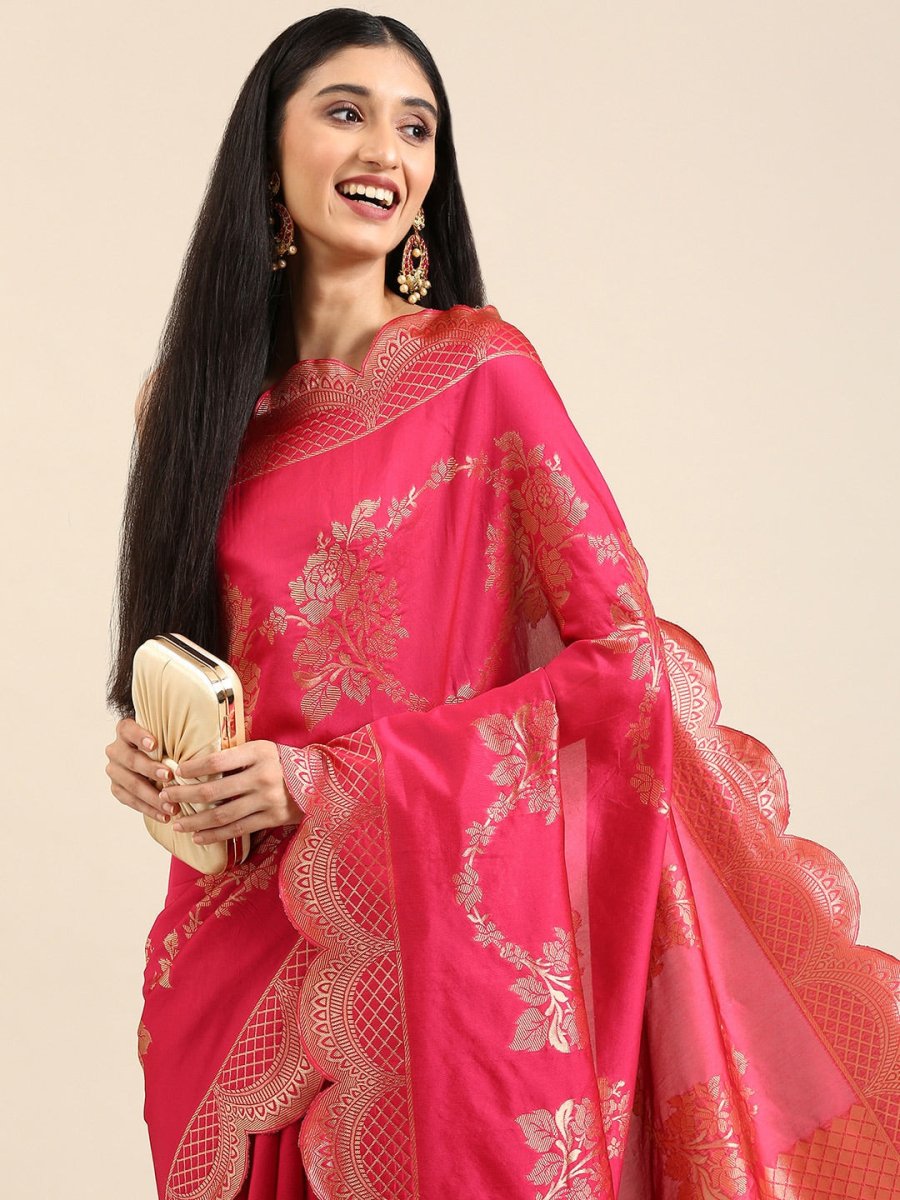 Anouk Pink Woven Design Pure Silk Banarasi Saree - Distacart