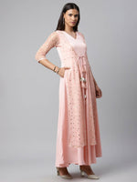 Thumbnail for Ahalyaa Women Pink Crepe & Net Foil Print Dress - Distacart