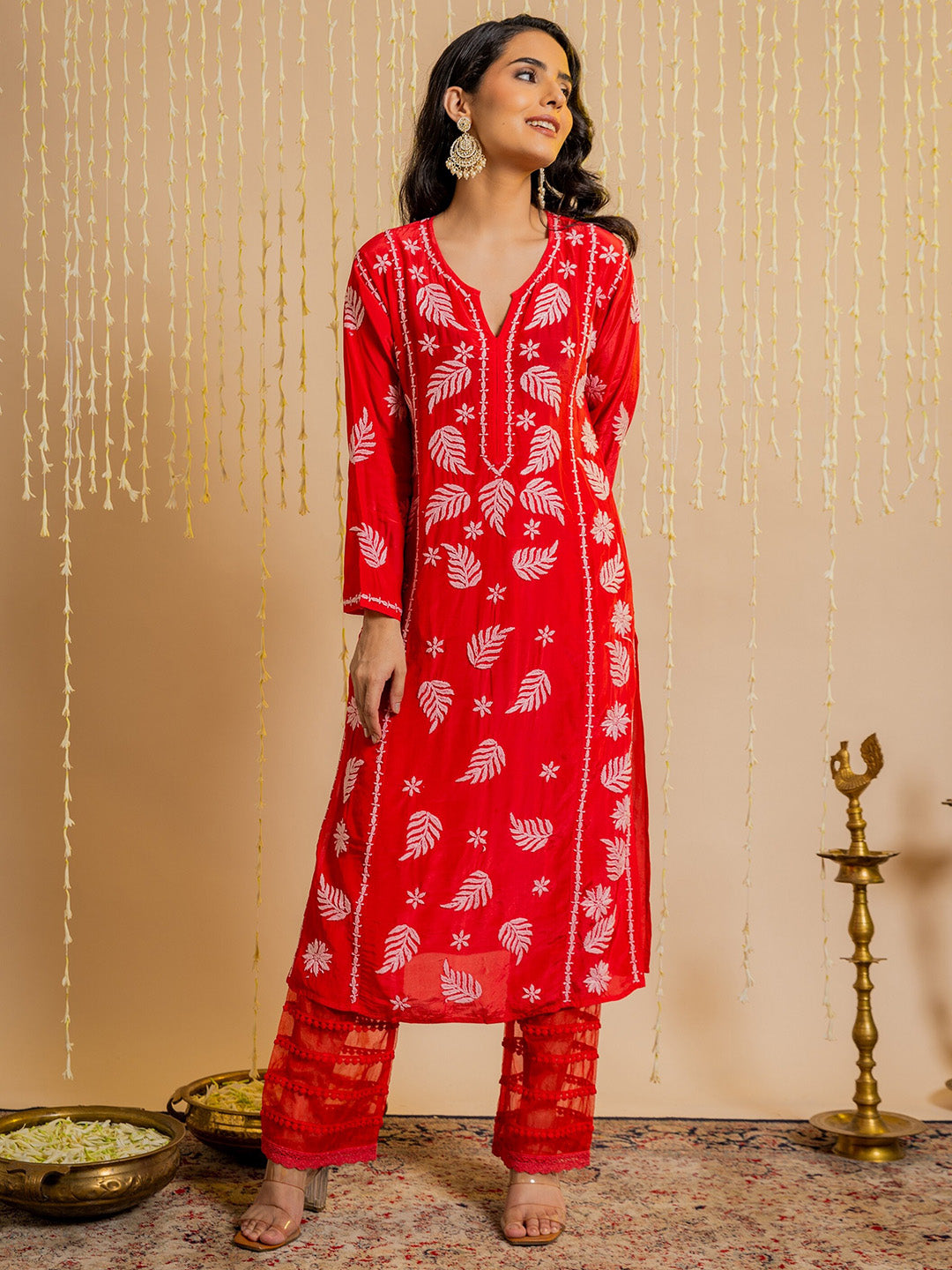 HOUSE OF KARI Ethnic Motifs Chikankari Silk Kurta - Distacart