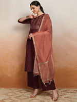 Thumbnail for Vishudh Embroidered Rund Neck Straight Kurta & Palazzos With Dupatta