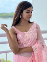 Thumbnail for Anouk Pink Embellished Sequinned Pure Georgette Saree - Distacart