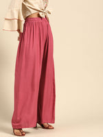 Thumbnail for TAG 7 Women Pink Solid Wide Leg Palazzos