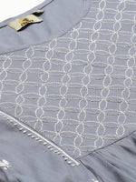 Thumbnail for ADA Women Grey & White Chikankari Embroidered Sustainable Handloom Kurta with Trousers - Distacart