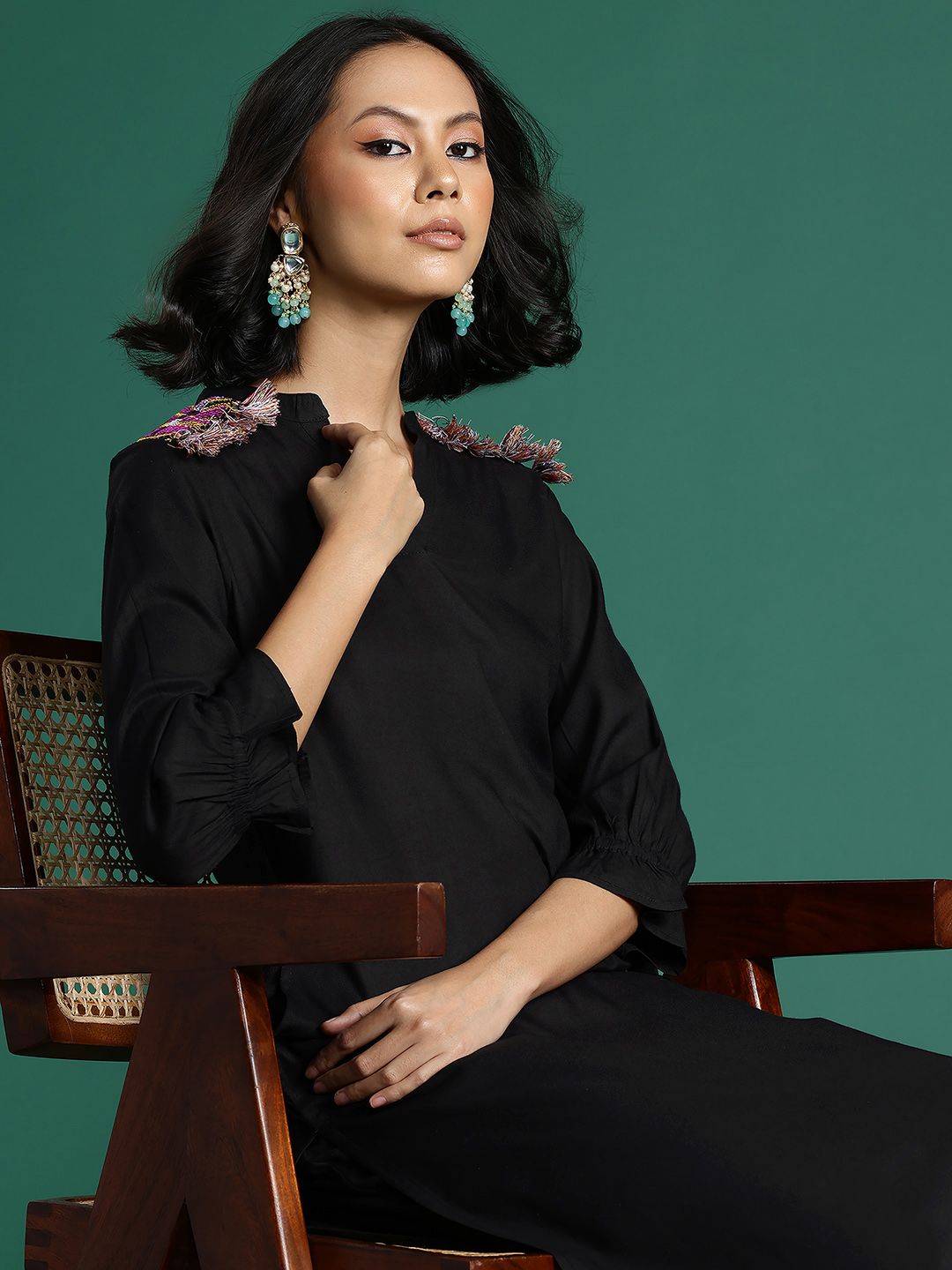 Sangria Embroidered Tassel Detail Kurta with Salwar - Distacart