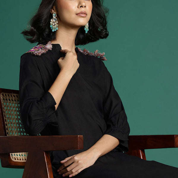 Sangria Embroidered Tassel Detail Kurta with Salwar - Distacart