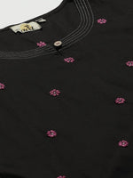 Thumbnail for ADA Women Black & Pink Chikankari Embroidered Sustainable Handloom Kurta with Trousers - Distacart