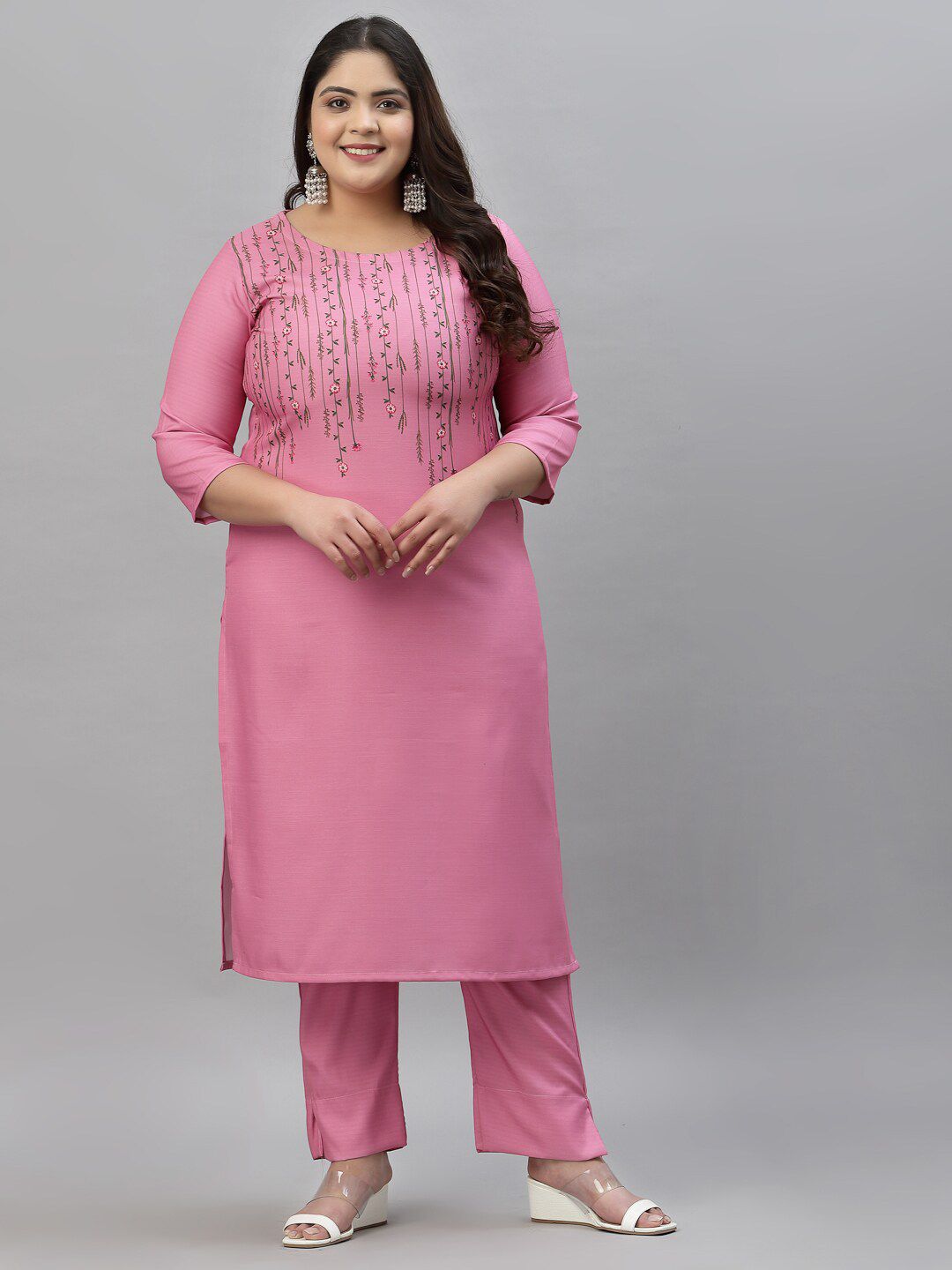 Sztori Plus Size Floral Printed Kurta With Trousers - Distacart