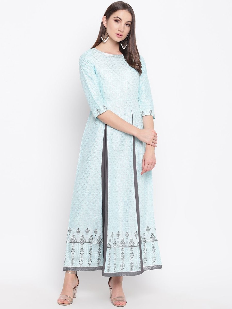 AURELIA Women Blue & Charcoal Grey Printed Layered Maxi Dress - Distacart