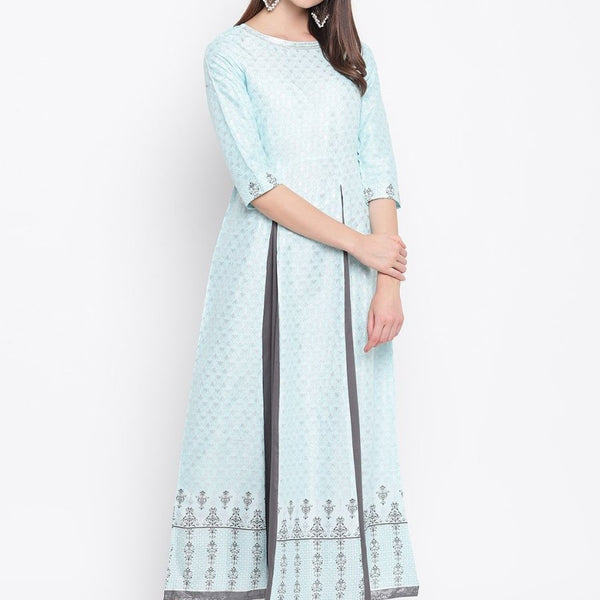AURELIA Women Blue & Charcoal Grey Printed Layered Maxi Dress - Distacart