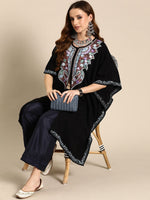 Thumbnail for Sangria Women Floral Yoke Design Flared Sleeves Jacquard Kaftan Kurta - Distacart
