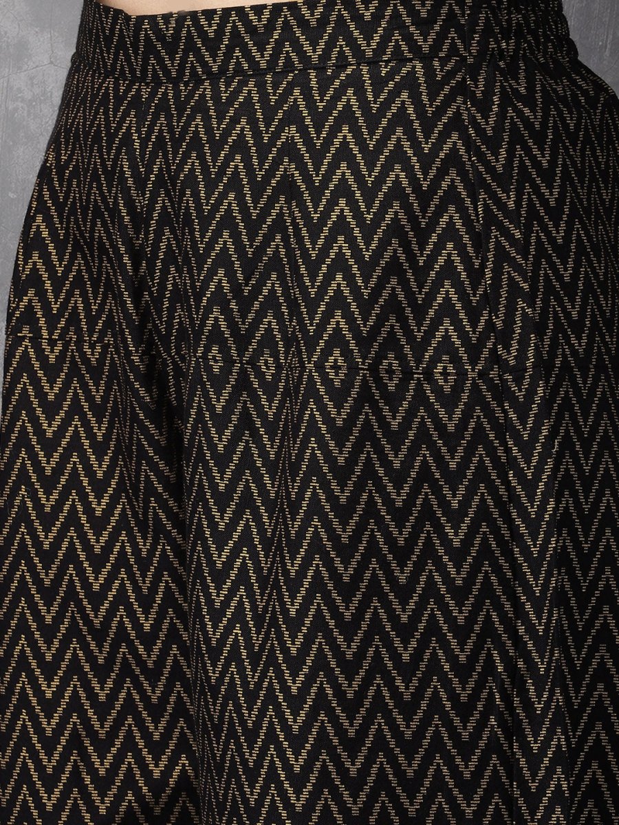 Anouk Women Black & Gold-Toned Printed Kurta with Palazzos - Distacart